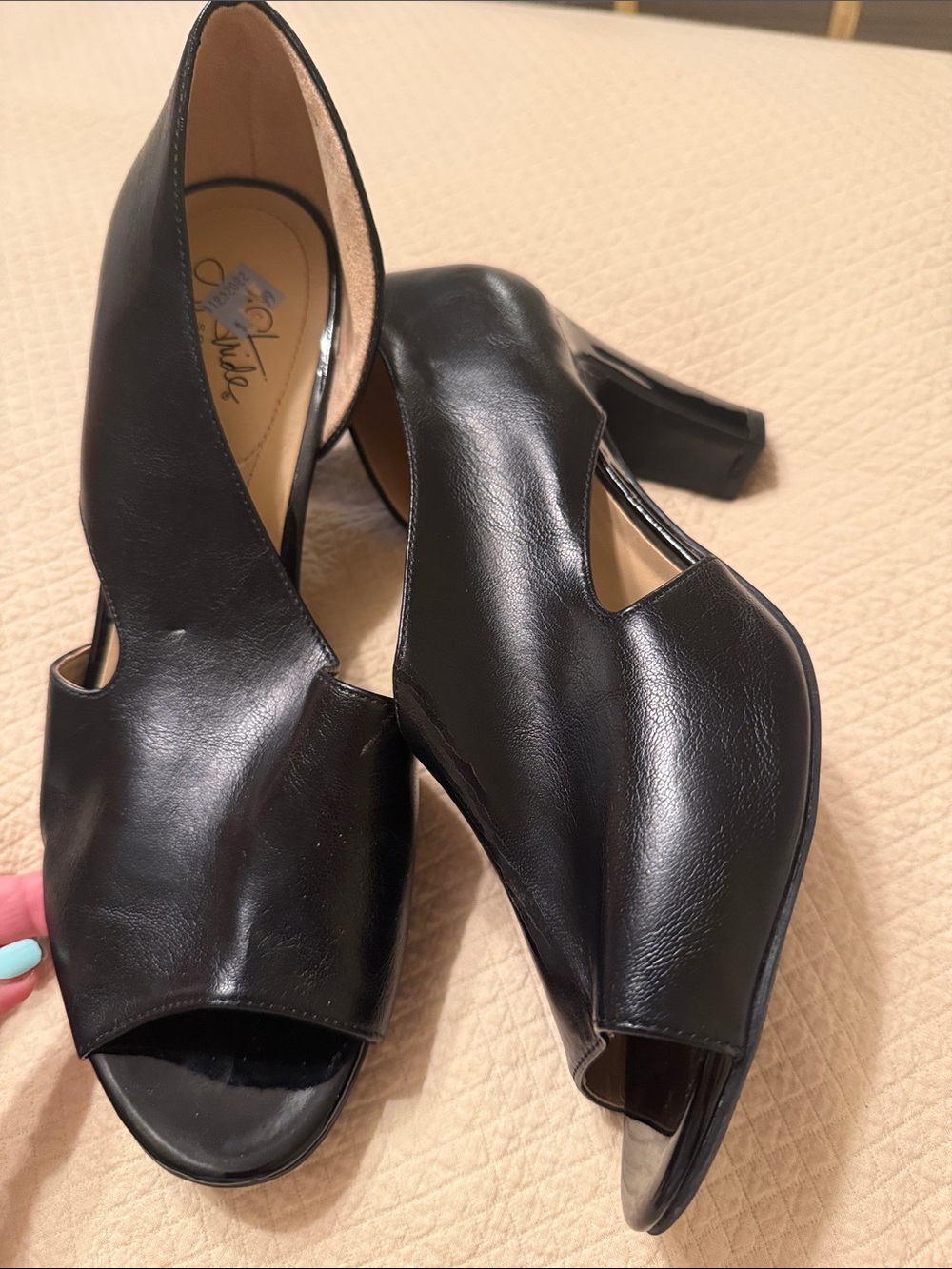 Life Stride Black Open-Toe Block Heel Women's Pumps 10W